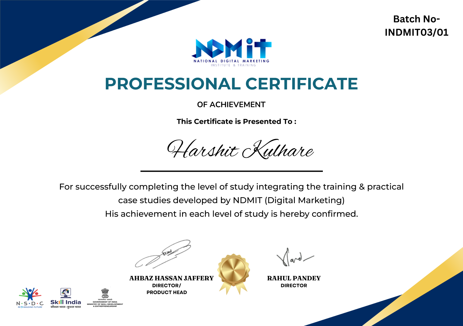 NDMIT Certificate